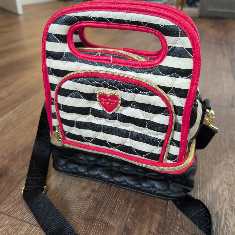 Betsey Johnson Quilted Stripe‎ Bag Purse New York Betty Boop Emo Whimsigoth
